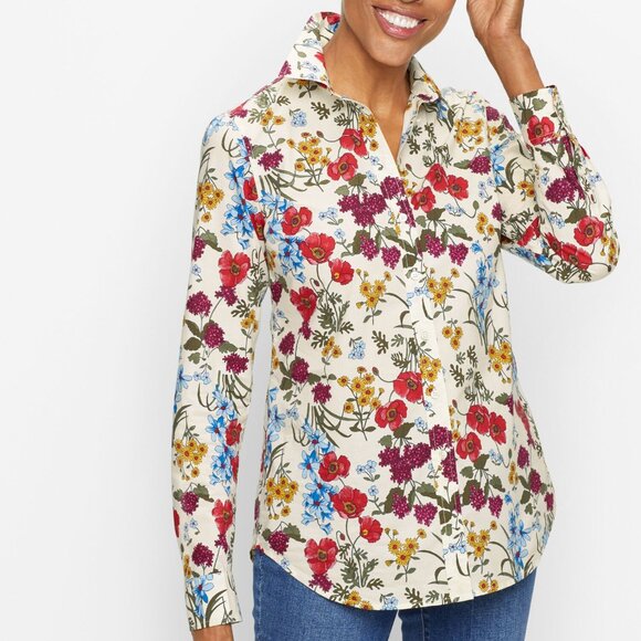 Talbots Cotton Button Down Shirt Elegant Floral Print Large - Picture 1 of 10